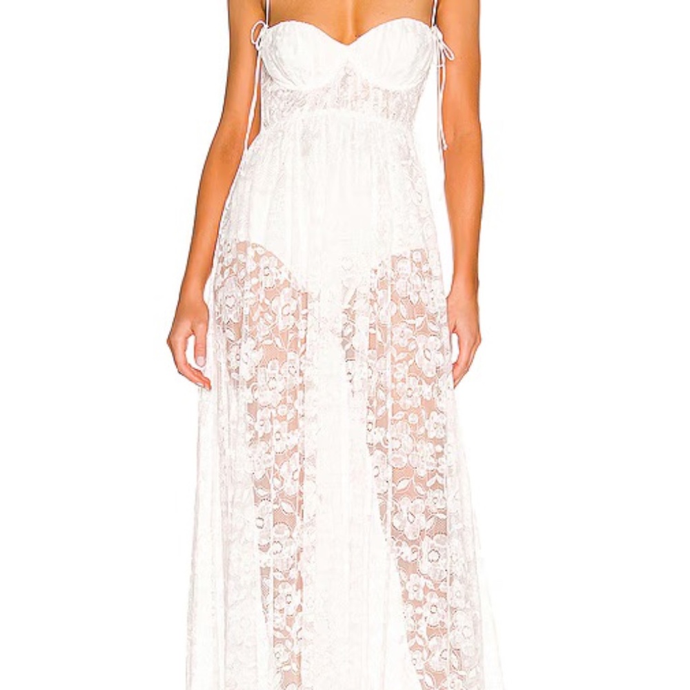 NWT FOR LOVE & LEMONS Lorena Sheer White Lace Maxi Dress - Size Small
